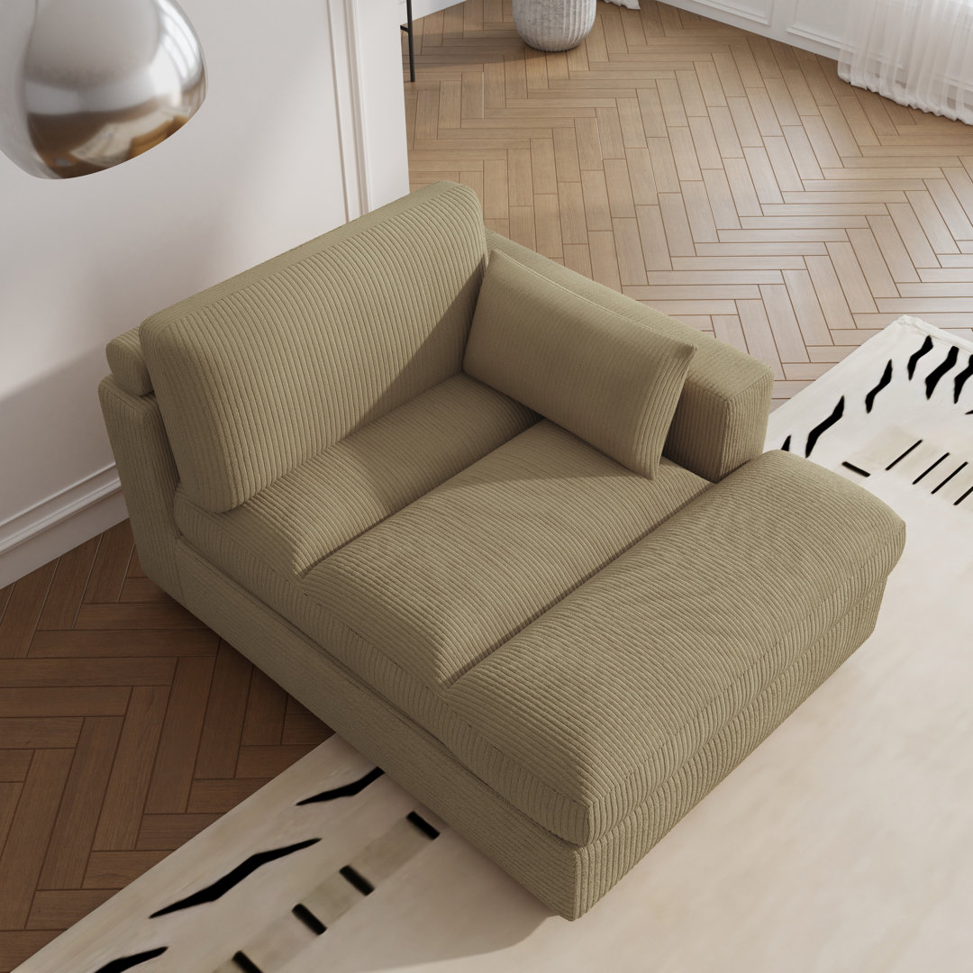 Bentura Oversized Upholstered Corduroy Chaise Lounge with Armrests & Throw Pillows